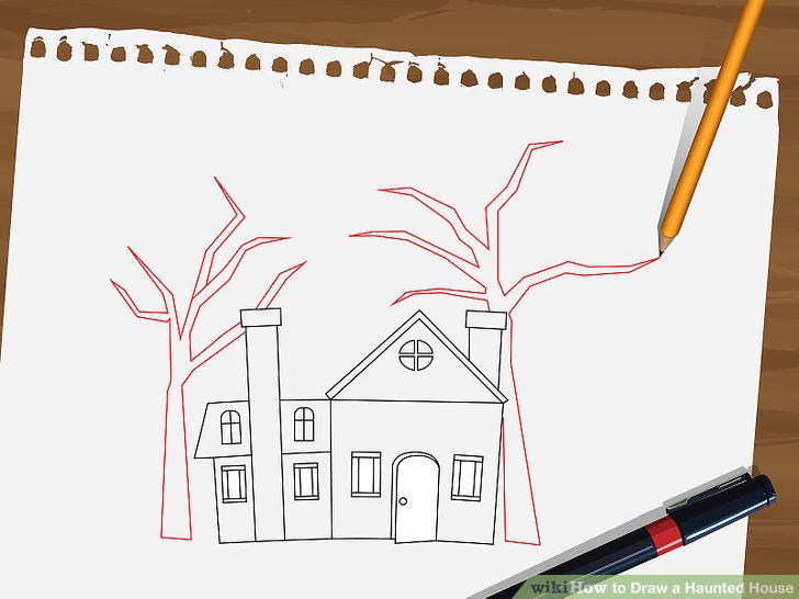 728x546 How To Draw A Haunted House 15 Steps (With Pictures) - Haunted House Sketch