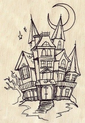300x431 Spooky Haunted House Embroidered Flour Sack Handdish Towel - Haunted House Sketch