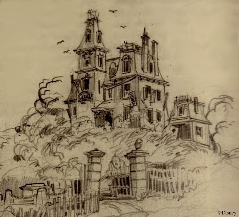 794x720 Harper Goff Haunted House Sketch, Originally For A Residential - Haunted Mansion Sketch