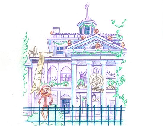 550x429 Haunted Mansion, Included In The New Park Icon Sketch Collection - Haunted Mansion Sketch