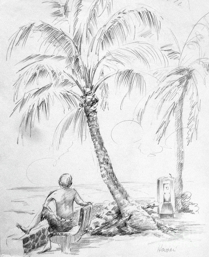 732x900 Man On The Beach In Hawaii Drawing By Anthony Vandyk - Hawaii Sketch