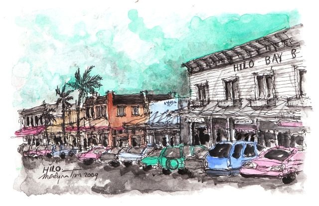 640x413 Downtown Hilo, Hawaii, 2009 This Is One Of Some Shopping - Hawaii Sketch