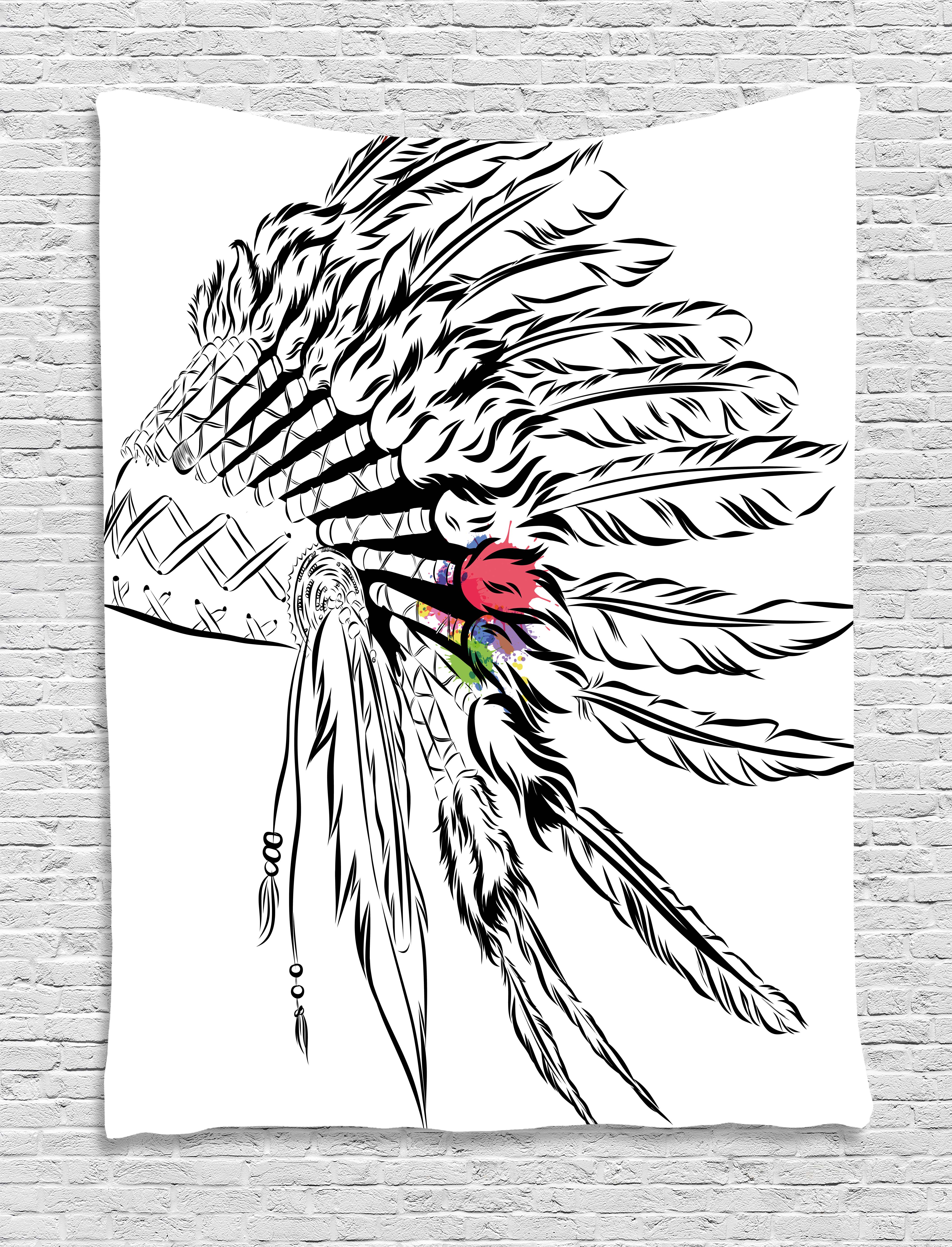4252x5568 Feather Tapestry, Native American Headdress In Sketch Style With - Headdress Sketch