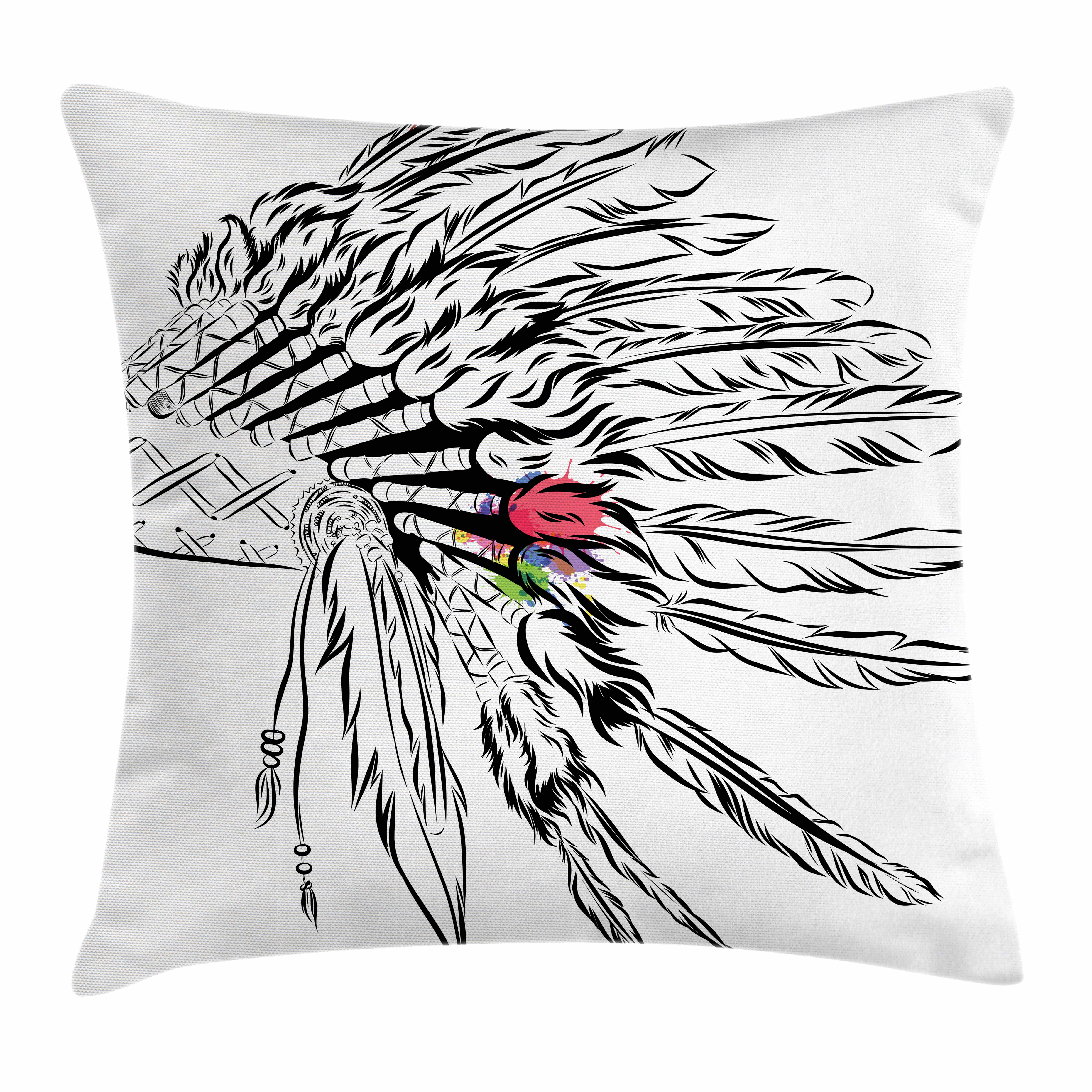 5906x5906 Feather Throw Pillow Cushion Cover, Native American Headdress In - Headdress Sketch