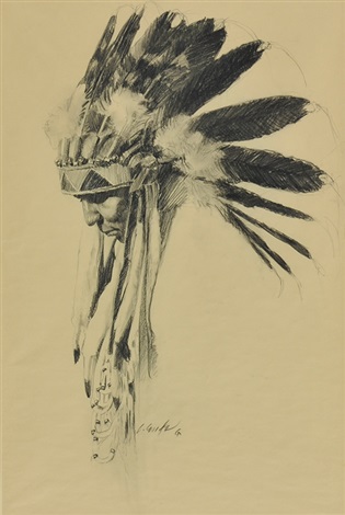 315x470 Indian With Headdress By Loren Entz On Artnet - Headdress Sketch