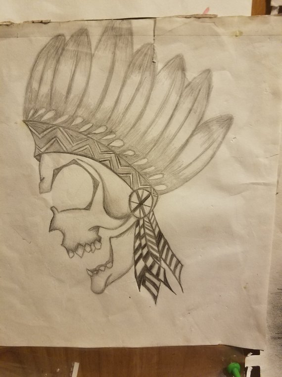 570x760 Skull Feather Headdress Drawing Pencil Etsy - Headdress Sketch