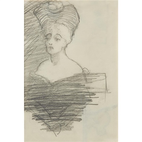 470x470 Woman With A Headdress With A Pencil Sketch Of A Cat Verso By - Headdress Sketch