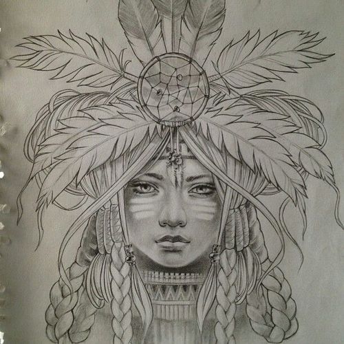 500x500 Art, Girl, Headdress, Warrior Princess, Pencil Sketch - Headdress Sketch