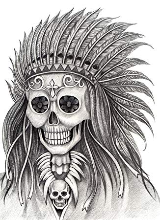 326x450 Pencil Sketch Skeleton With Feather Headdress - Headdress Sketch