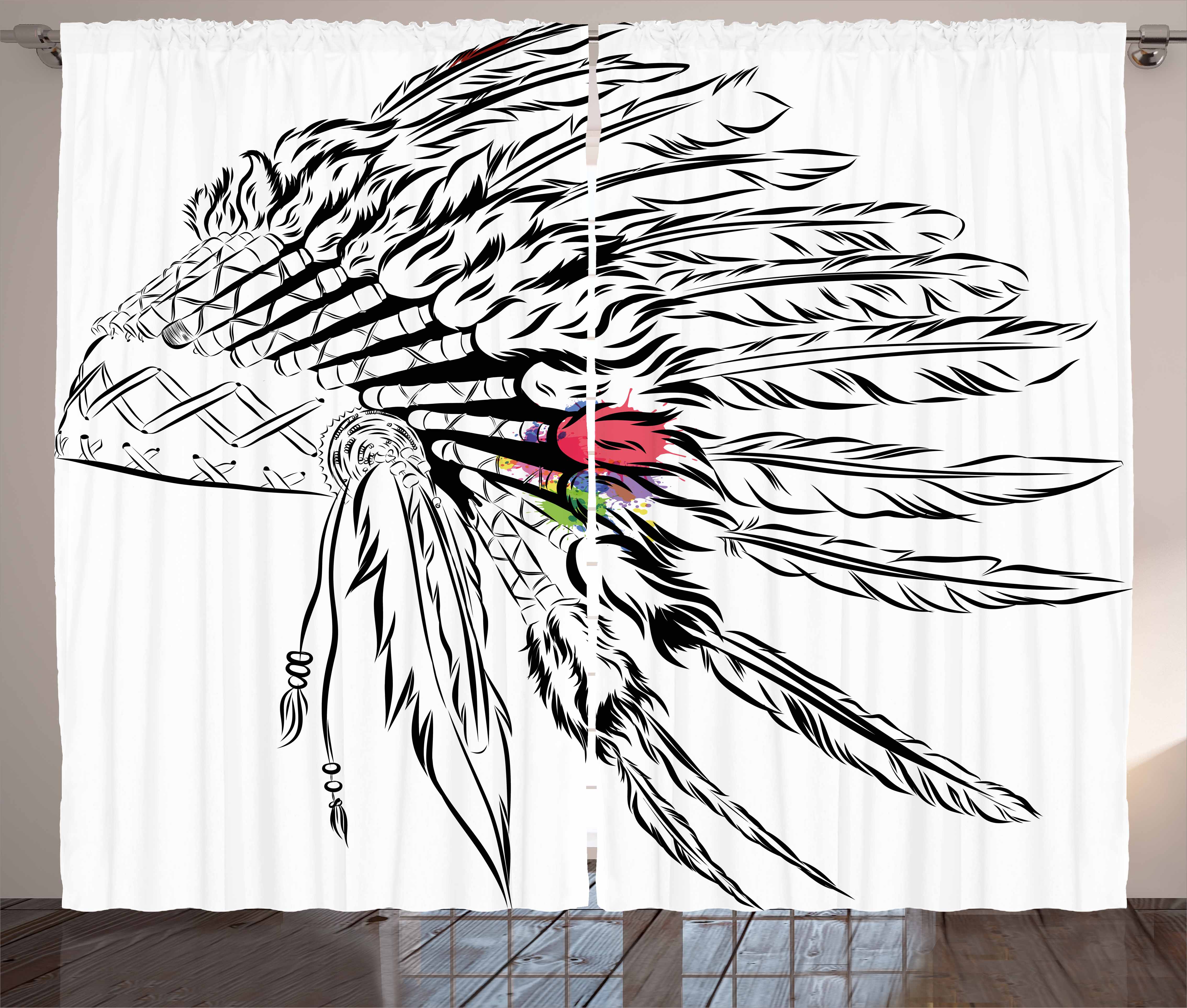4536x3852 Feather Curtains 2 Panels Set, Native American Headdress In Sketch - Headdress Sketch