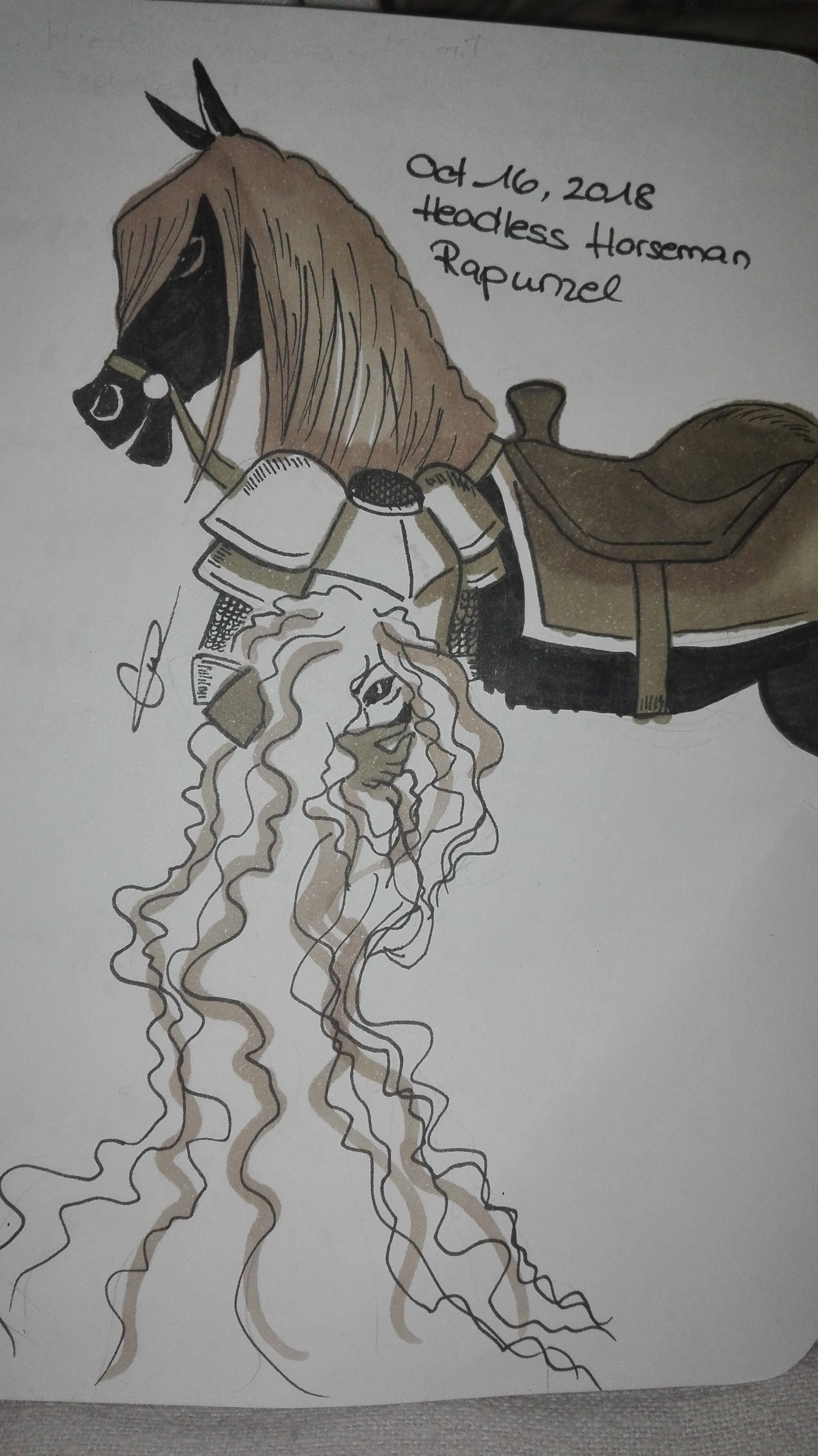2336x4160 Inktober (Day 16) Headless Horseman Rapunzel - Headless Horseman Sketch
