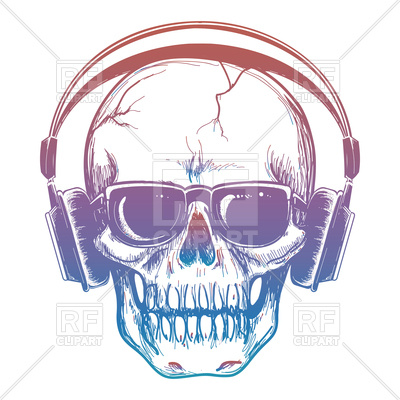 400x400 Colorful Sketch Of Skull And Headphones Vector Image Vector - Headphones Sketch