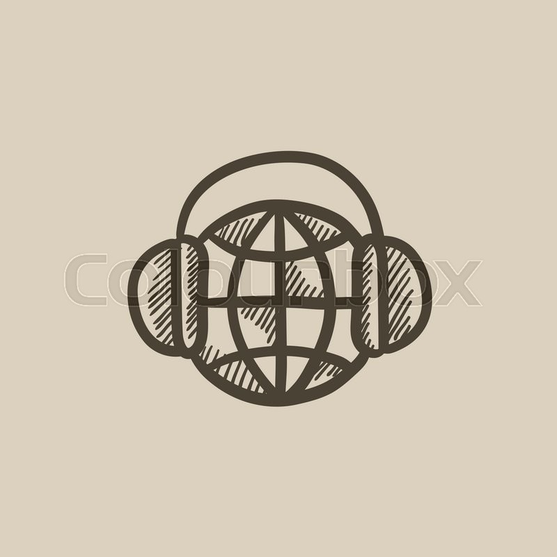 800x800 Globe In Headphones Vector Sketch Icon Isolated On Background - Headphones Sketch