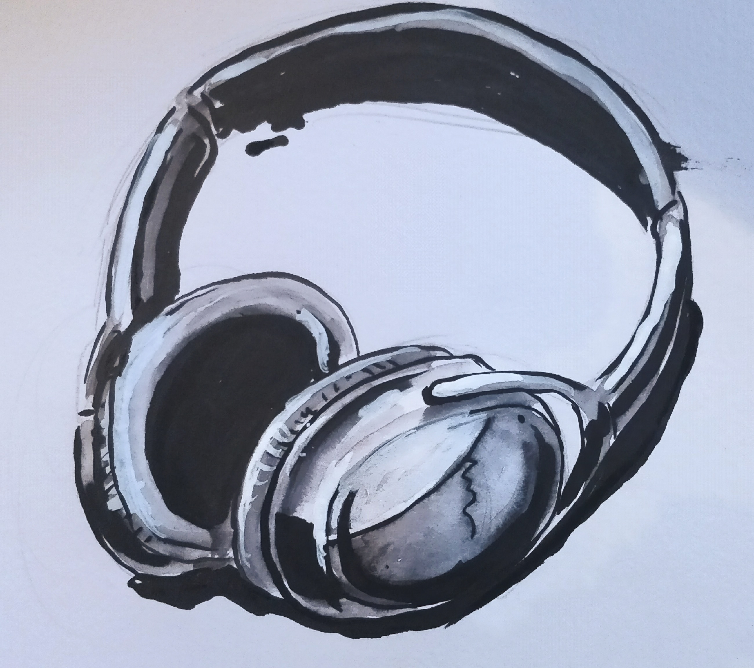 2600x2304 Quick Headphones Sketch In Ink - Headphones Sketch