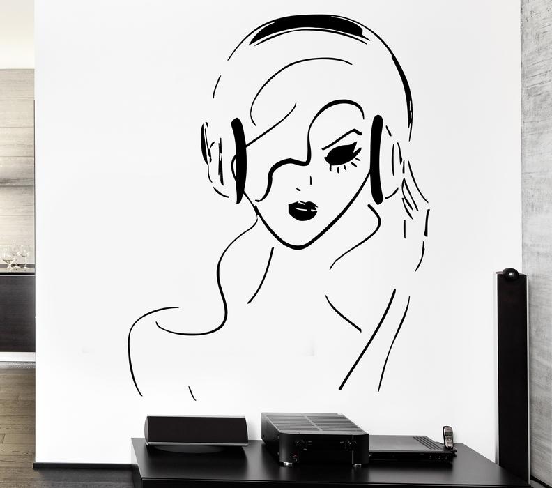 792x700 Wall Vinyl Decal Sticker Beautiful Girl In Headphones Sketch - Headphones Sketch