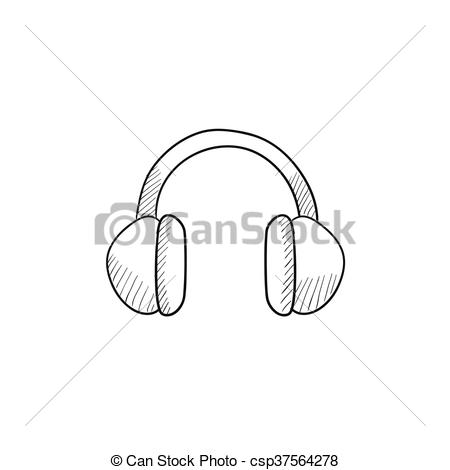 450x470 Headphone Sketch Icon. Headphone Vector Sketch Icon Isolated On - Headset Sketch