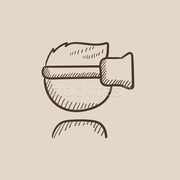600x600 Man Wearing Virtual Reality Headset Sketch Icon. Vector - Headset Sketch