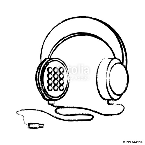 500x500 Sketch Of Headphones Icon Over White Background, Vector - Headset Sketch