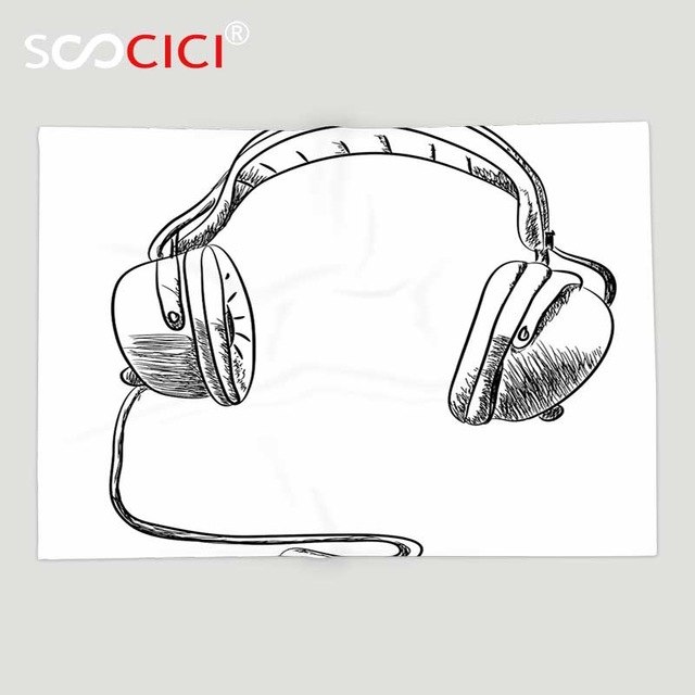 640x640 Custom Soft Fleece Throw Blanket Music Sketch Style Hand Drawn Dj - Headset Sketch