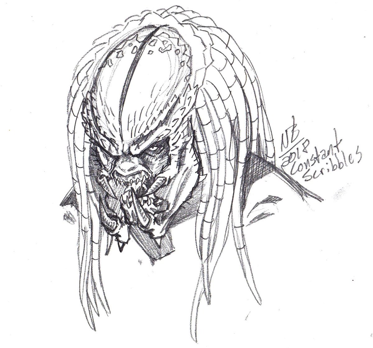 1200x1118 Constant Scribbles @ Gencon2018 On Twitter Predator 2 Inspired - Headshot Sketch