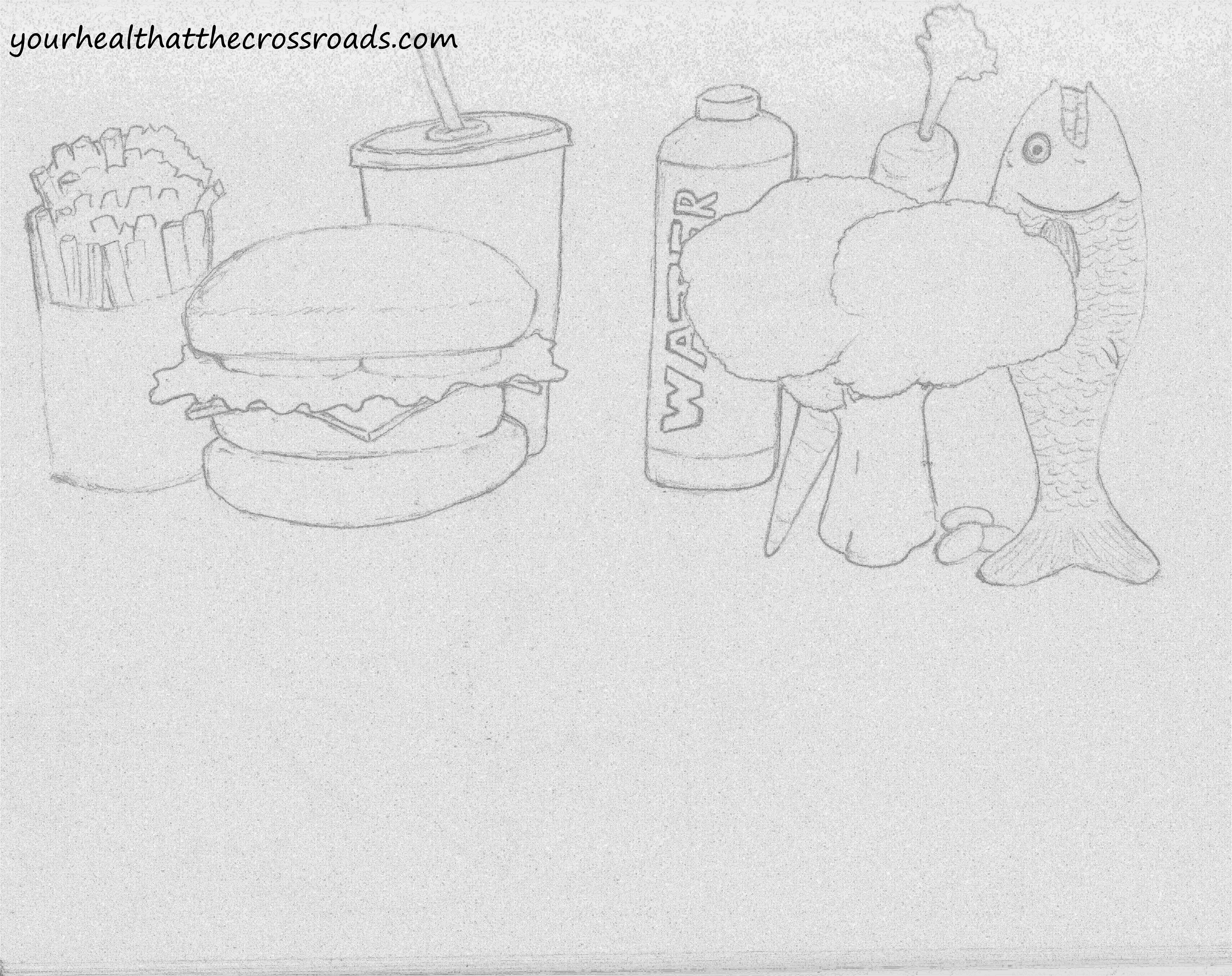 6424x5088 Healthy Vs. Unhealthy Sketch Your Health At The Crossroads - Health Sketch
