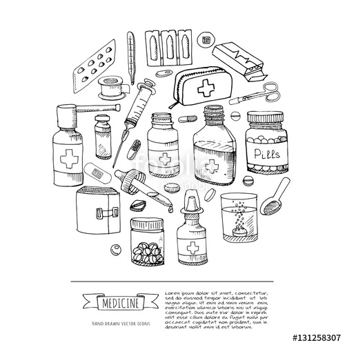 500x500 Set Of Health Care And Medicine Hand Drawn Icons, Doodle Medical - Health Sketch