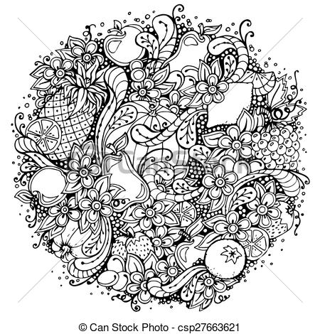 450x470 Fruits Doodle. Healthy Food Background. Vector Hand Drawn Sketch - Healthy Food Sketch