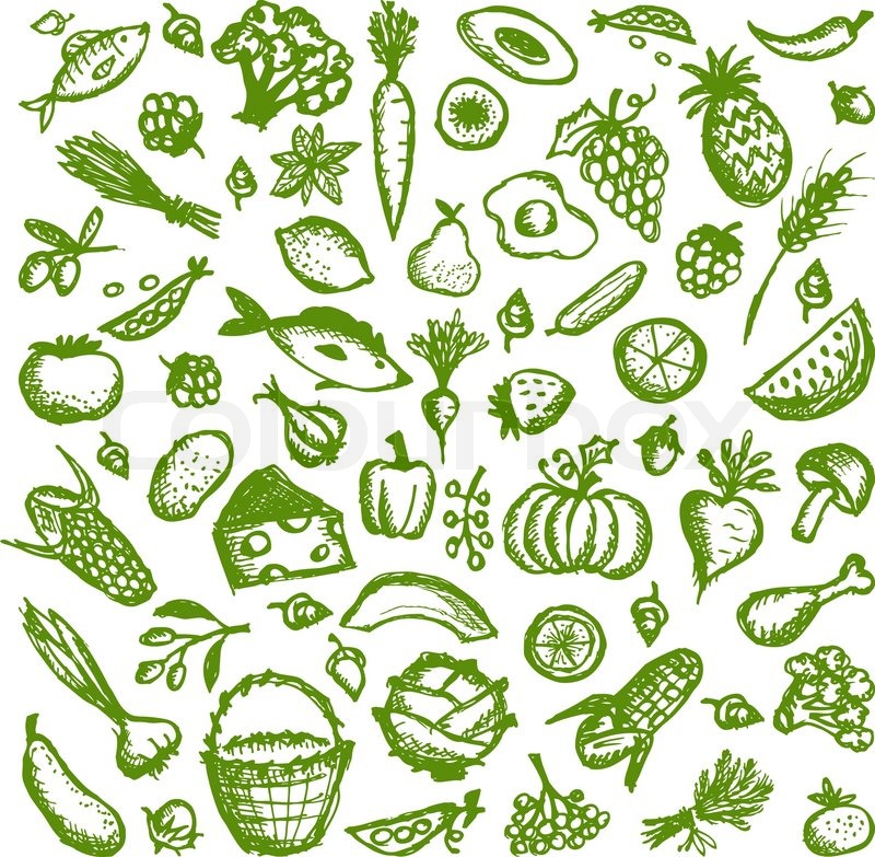 800x783 Healthy Food Background, Sketch For Your Design Stock Vector - Healthy Food Sketch