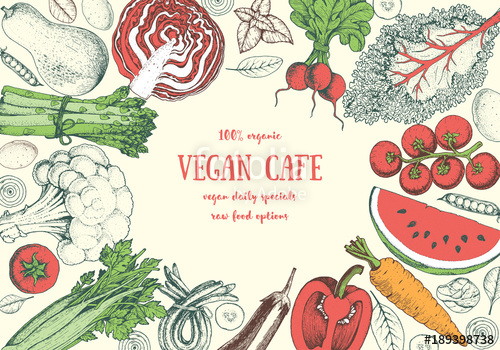 500x350 Healthy Food Frame Vector Illustration. Vegetables Sketch Set - Healthy Food Sketch