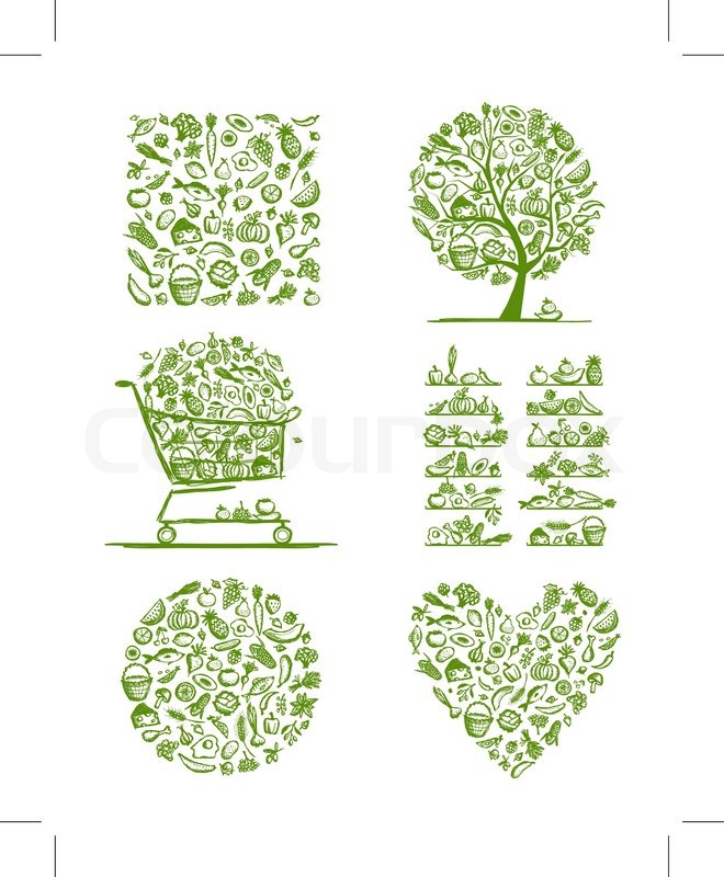 660x800 Healthy Food Set, Sketch For Your Design Stock Vector Colourbox - Healthy Food Sketch