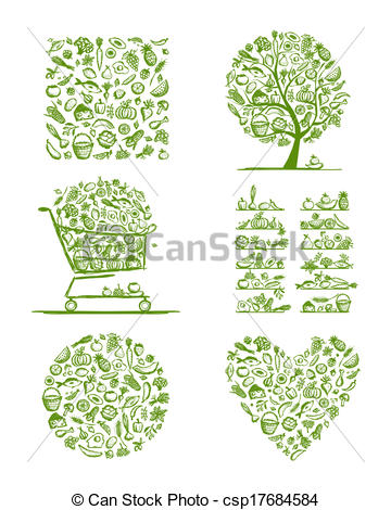 360x470 Healthy Food Set, Sketch For Your Design. - Healthy Food Sketch