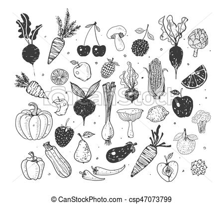 450x410 Doodle Fruits And Vegetables. Vector Sketch Illustration Of - Healthy Food Sketch