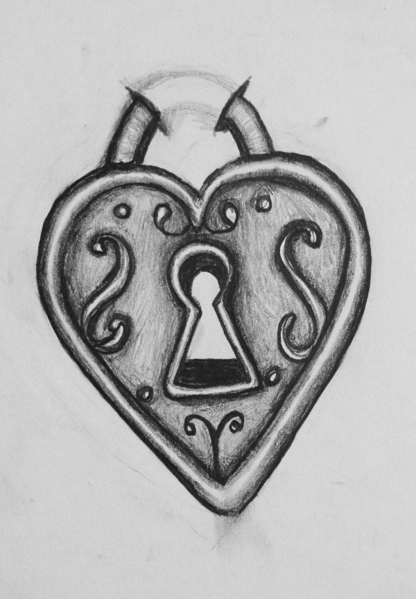 600x863 Heart Locket Tattoo Sketch - Heart Locket Sketch