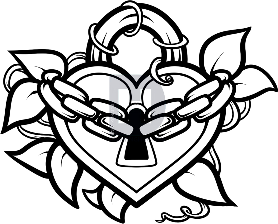 893x720 How To Draw A Heart Lock, Heart Lock Tattoo, Step By Step, Drawing - Heart Locket Sketch