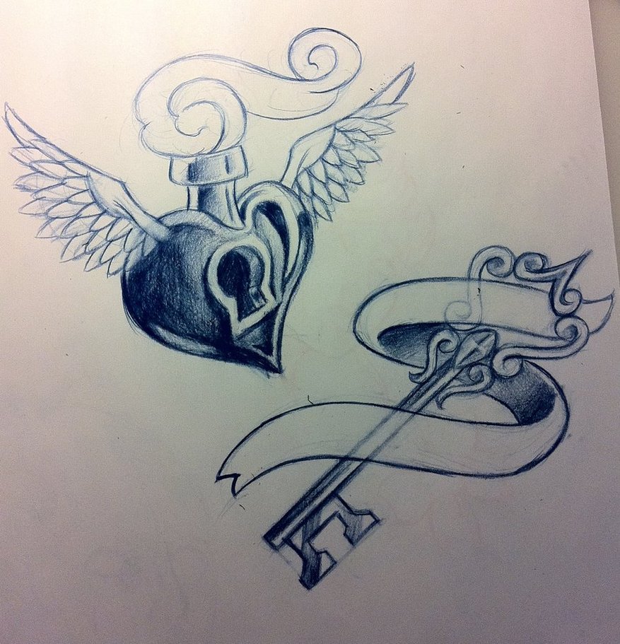 877x911 Key N Heart Locket Tattoo Design - Heart Locket Sketch