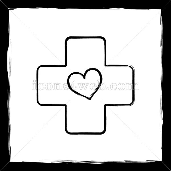 600x600 Heart With Cross Sketch Icon. - Heart Outline Sketch