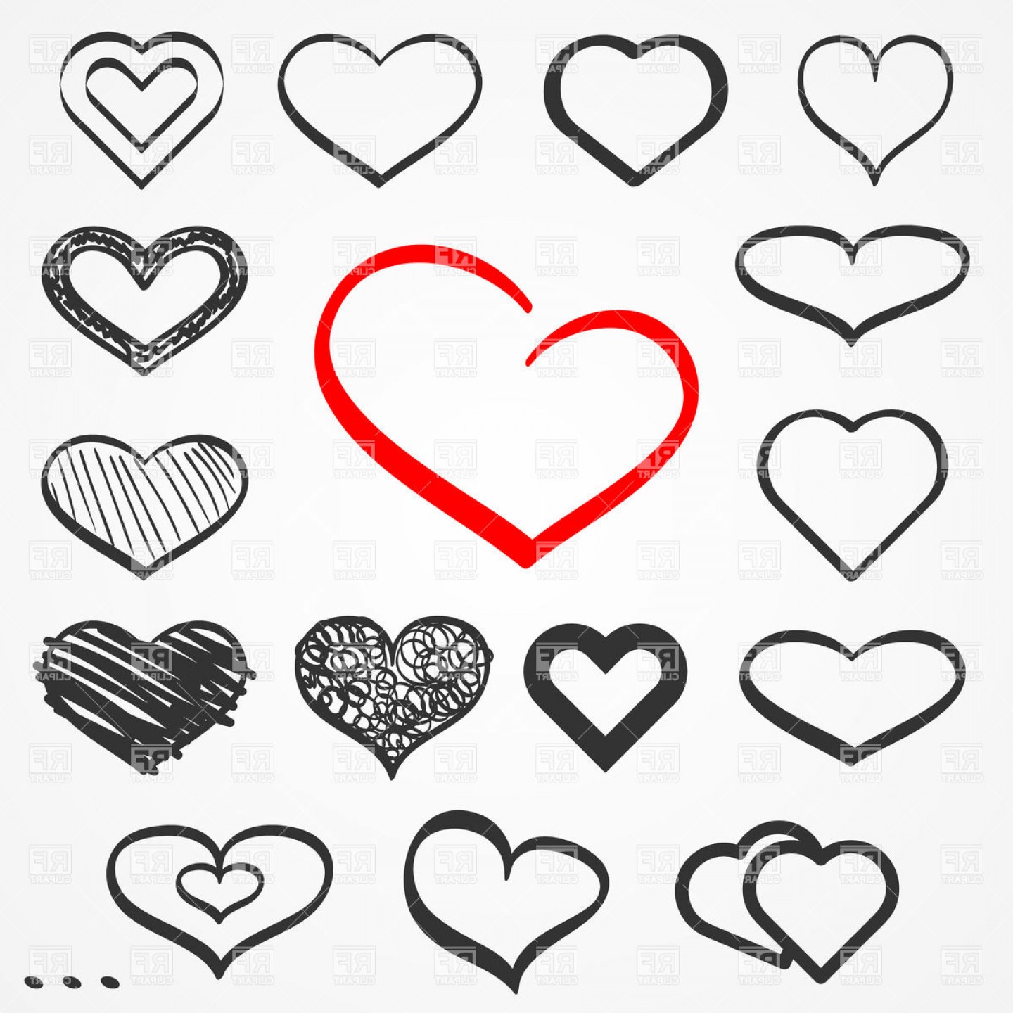 1440x1440 Abstract Sketch Hand Drawn Hearts Vector Clipart Arenawp - Heart Outline Sketch