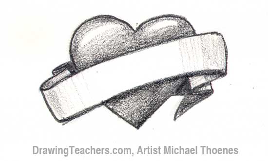 550x331 How To Draw A Heart With Banner - Heart Pencil Sketch