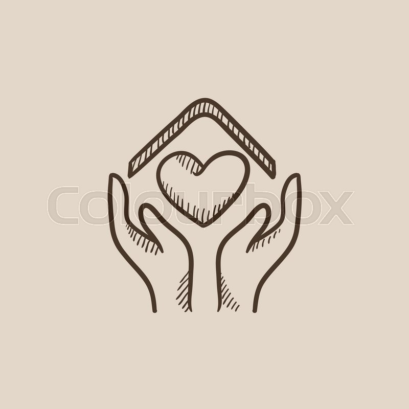 800x800 Hands Holding House Symbol With Heart Shape Sketch Icon For Web - Heart Shape Sketch
