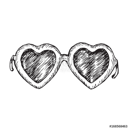500x500 Heart Shape Sunglasses, Hand Drawn Doodle, Sketch In Woodcut Style - Heart Shape Sketch