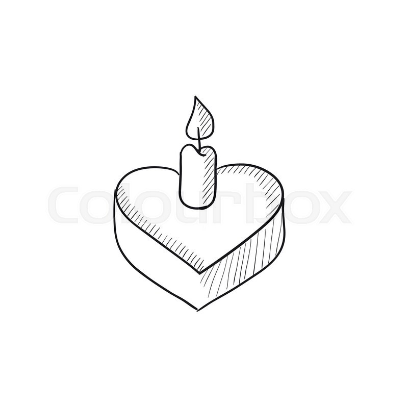 800x800 Heart Shaped Cake With Candle Vector Sketch Icon Isolated On - Heart Shape Sketch