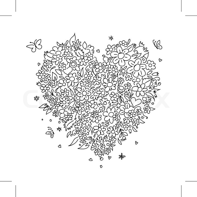 800x800 Sketch Of Floral Heart Shape For Your Design Stock Vector - Heart Shape Sketch