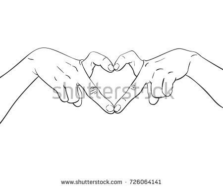 450x380 Sketch Of Hands Showing Heart Shape Gesture Made Of Fingers, Hand - Heart Shape Sketch