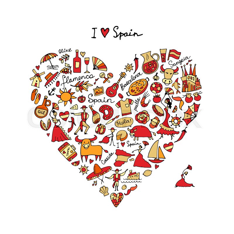 800x800 Spain Love, Art Heart Shape. 