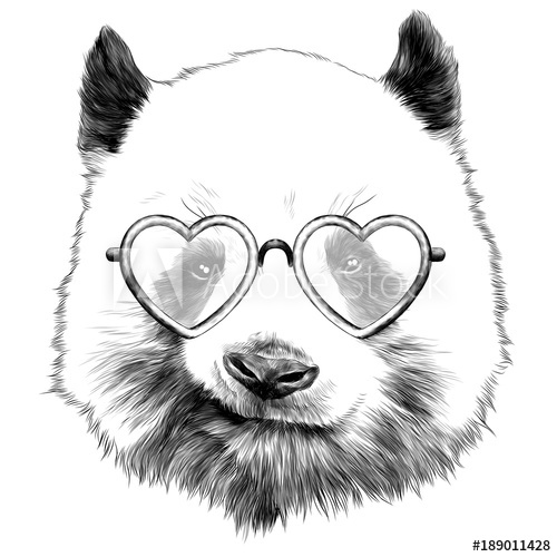 500x500 Head Panda With Glasses In Heart Shape Sketch Vector Graphics - Heart Shape Sketch