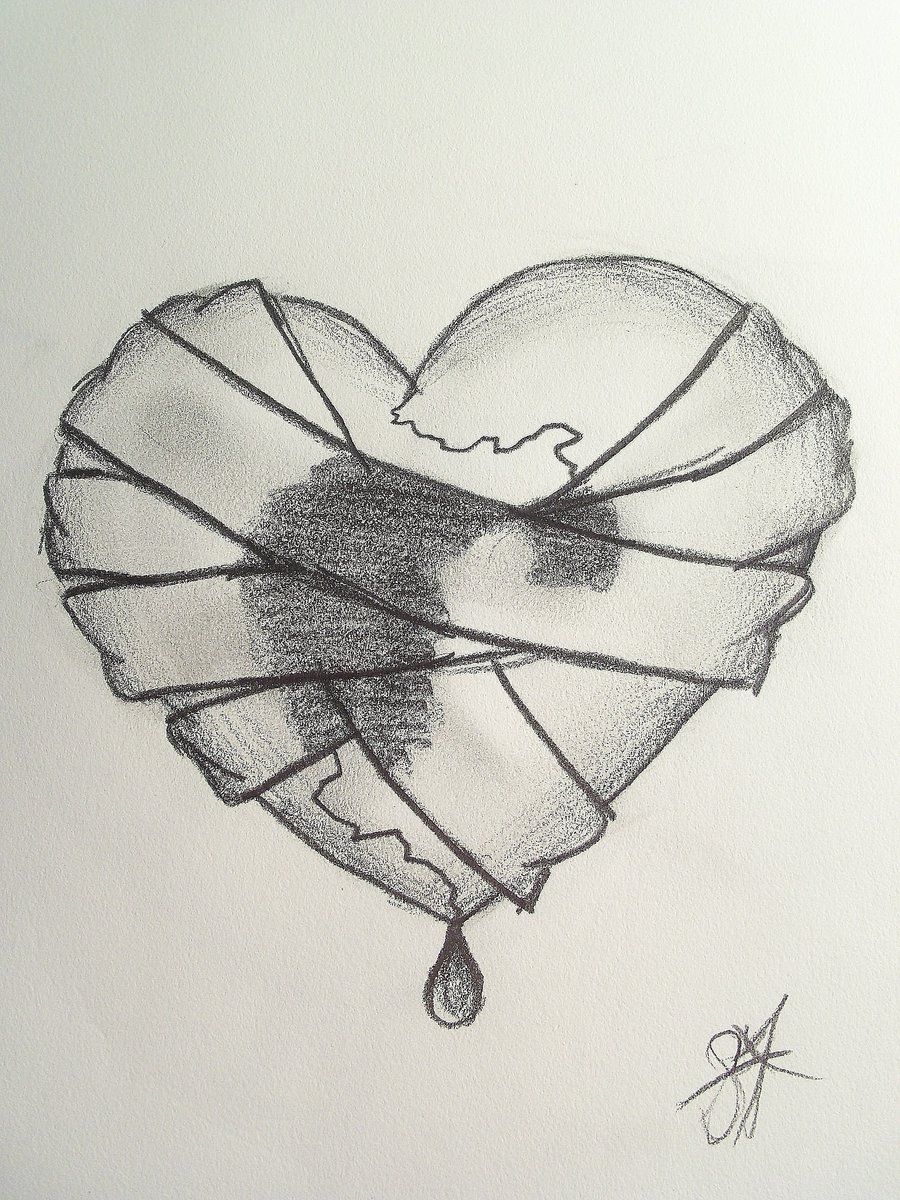 900x1200 Really Detailed Broken Heart Sketches Bandaged Heart By Dreamur - Heart Sketch