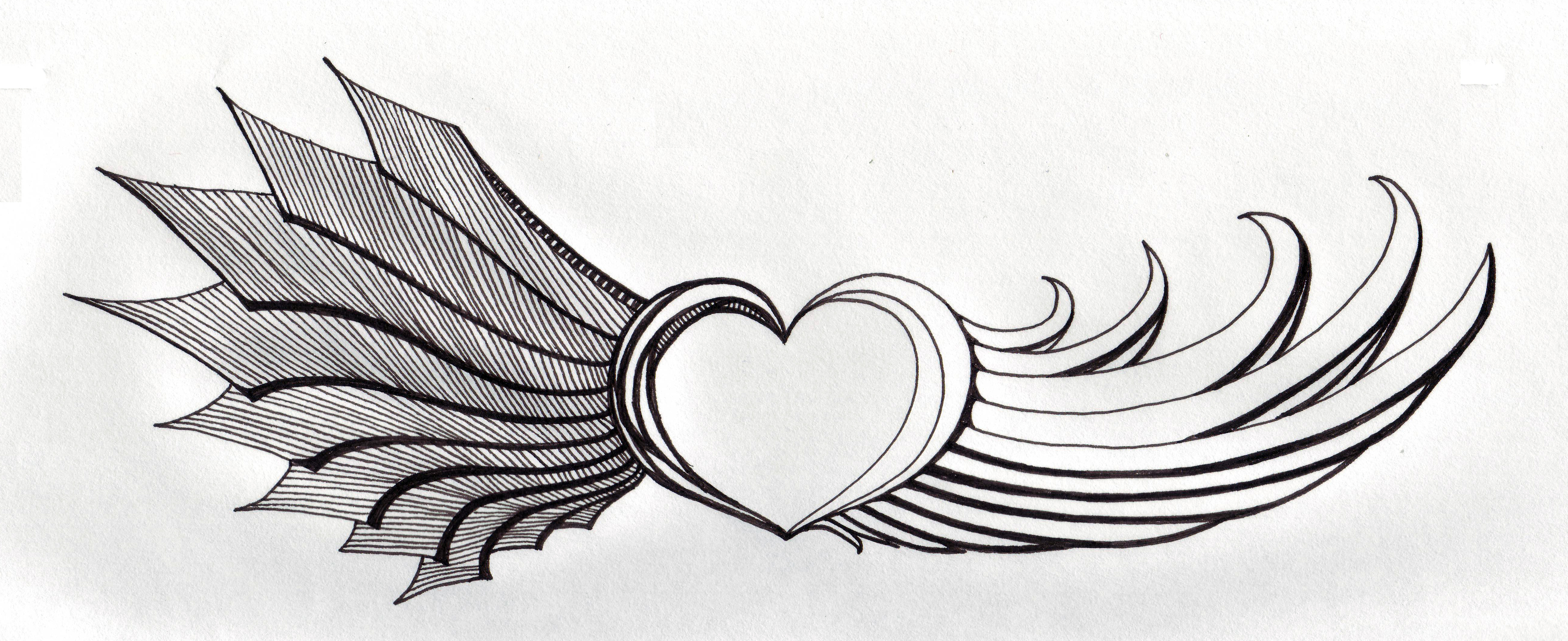 Flying Heart with Letters Pencil drawing/Tattoo Designs drawings