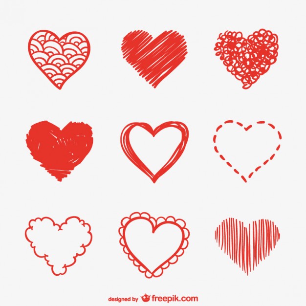 626x626 Heart Sketches Set Vector Free Download - Heart Sketch Images