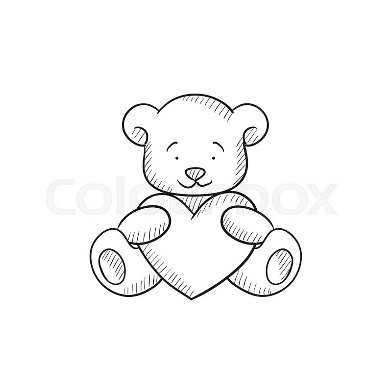 800x800 Teddy Bear With Heart Vector Sketch Icon Isolated On Background - Heart Sketch Images