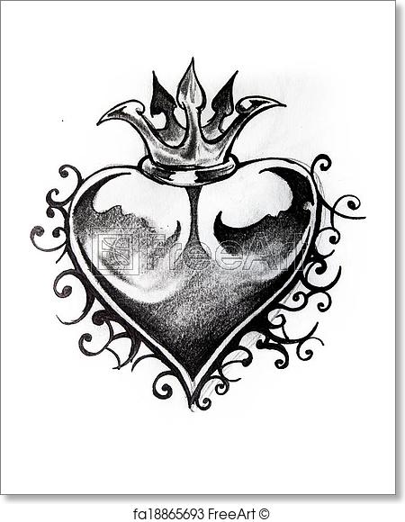 450x580 Free Art Print Of Heart Sketch Of Tattoo. Handmade Tattoo Sketch - Heart Sketch Tattoo